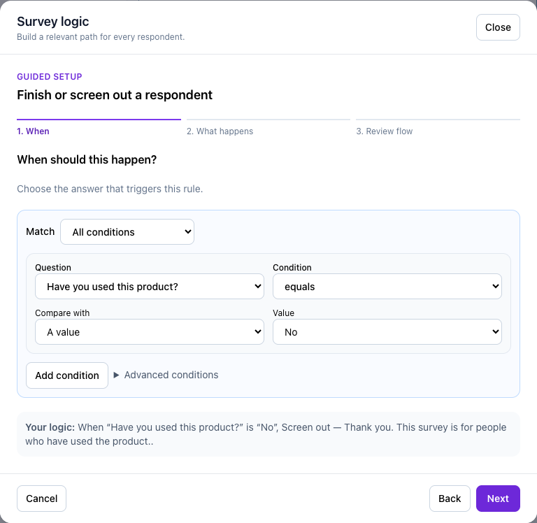 Configure the condition that triggers screening ending.