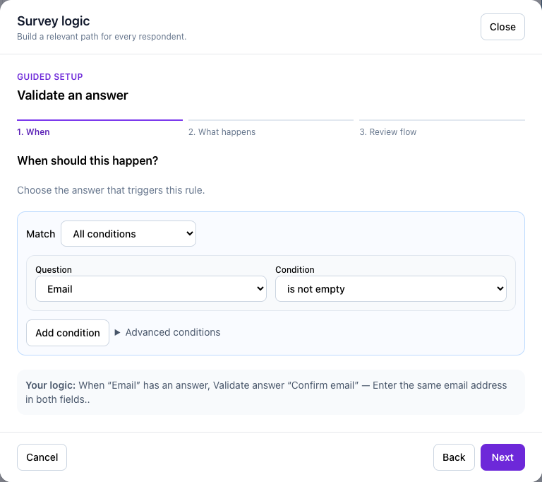 Configure the condition that triggers cross-field validation.